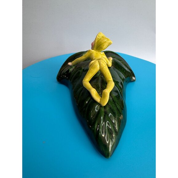 Vintage Cali Crown Wall Pocket Elf on Leaf Mid Century California Pottery 7" - Picture 5 of 9
